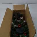 2024 Christmas Candle Holder, 30" Abundant Table Centerpiece w/ 3 Candle Trays, Artificial Decor w/ 68 Pine Needles, 8 Cones, 10 Strings of Red Cherry & Snowy Leaves
