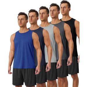 BOOJO 5 Pack Tank Tops Men - Quick Dry Moisture Wicking Summer Workout Muscle Sleeveless Shirts for Gym Beach Running, Medium