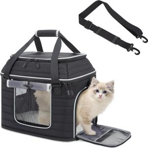 Top-Expandable Pet Carrier: NOBLE DUCK Airline Approved Pet Travel Bag for Cats/Dogs Up to 20 Lbs | Soft-Sided, Multi-Sided Breathable with Anti-Escape Zipper & Privacy Curtain to Reduce Stress (01-Black)
