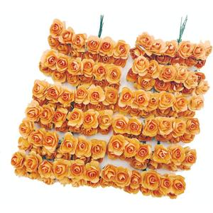 Mini Fake Rose Flower Heads 144pcs Mini Artificial Mulberry Paper Roses Flower with Wire Stem DIY Wedding Flowers Accessories Make Bridal Hair Clips Headbands Dress (Orange)