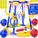 Pool Basketball Hoop Floating with Anti-Tip & Anti-Drift Design, Basketball & Ring Toss Pool Toys for Kids Ages 4-8, 8-12, Summer Outdoor Water Toys Pool Games for Adults and Family