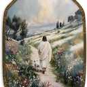 2 x nvucamd Vintage Christian Jesus Lamb Wall Art Decor Framed, Religious Jesus Leaves the 99 Sheep Christ Octagon Canvas Prints Wall Art, Rustic Bible Shepherd Easter Hanging Decor for Living Room Bedroom, 10.2x7