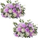 NUPTIO Flower Ball Arrangement Bouquet - 2 Pcs 17.7 inch Diam Light Purple & White Fake Flowers Roses Balls for Centerpieces Tables - Artificial Rose Arrangements Wedding Centerpiece Table Decorations