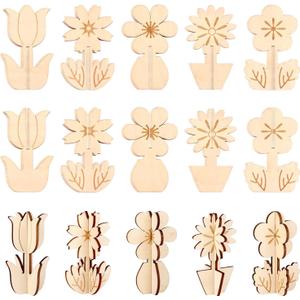 30 Pcs DIY Wooden Floral 3D Spring and Fall Flowers for Crafts Unfinished Wooden Cutouts Painting Crafts Group Ornaments for Adults Funny Ornaments for Painting Decorations (Flowers)
