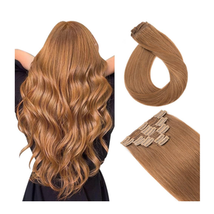 Hairro Clip in Hair Extensions 100% Real Human Hair, 8 Inch 6pcs 18 Clips Short Thin Straight Clip on Hairpieces 45g Machine Weft for Women, Blondish Brown