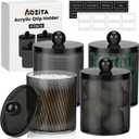 4 Pack Acrylic Qtip Holder Dispenser for Cotton Swabs, Balls, Pads, Floss Picks- Clear Acrylic Canister Apothecary Jar Set, Bathroom Essentials Accessories Decor Vanity Makeup Storage Organizer -Black