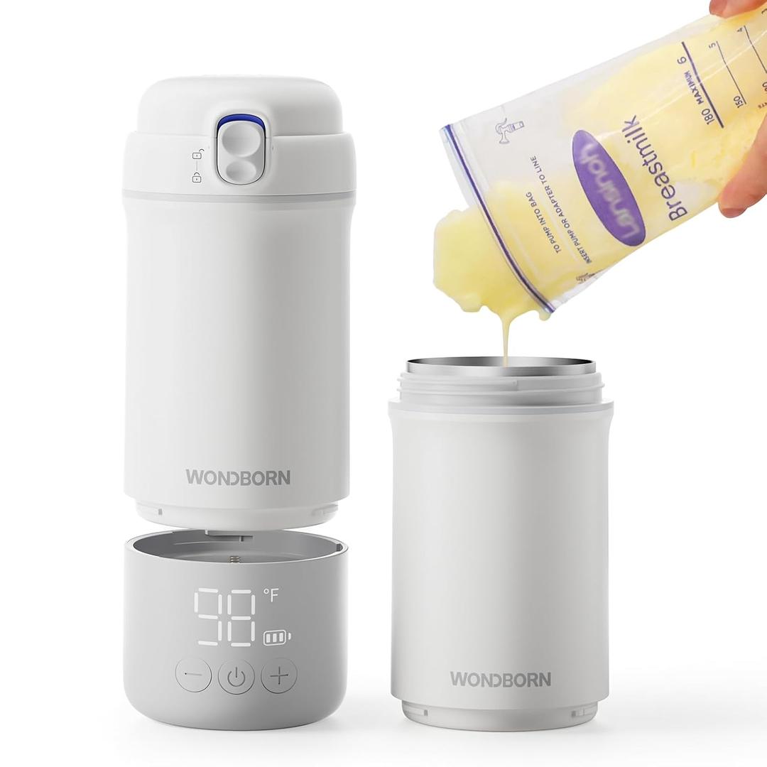 Portable Bottle Warmer for Travel, Dishwasher Safe, 3X Faster & Even Heating, 8 Feeds per Charge, 17oz, 1 Precise Adjust, Thaw, Keep Warm, Use While Charging, for Breastmilk & Formula