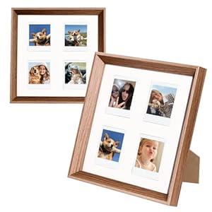 WOGOZAN Wooden Square Photo Frames for Square SQ40 SQ1 SQ6 SQ10 SQ20 SP-3 Instant Film Camera, Wooden Frame Holds 2.9x3.4 Inches, 4-Opening Frame for Wall & Tabletop Display (Only One) (Brown)