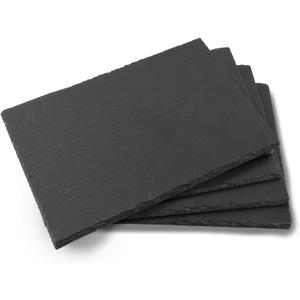 4 Pack 16''x12'' Black Slate Cheese Board Slate Stone Plates with Natural Edge Square Serving Tray Coaster for Fruit Dessert Appetizer Cake Fruit Meat Kitchen Dining Party