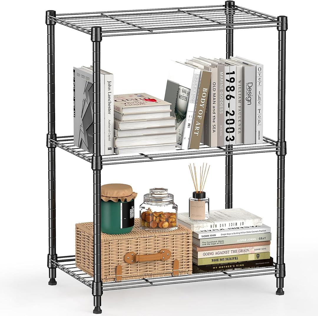 450 lbs Steel Storage Shelving 3-Tier Utility Shelving Unit Steel Organizer Wire Rack for Home,Kitchen,Office (11.8" D x 17.7" W x 26.3" H)  Grey