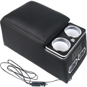 MR HELLO Black Universal Truck Seat Organizer with LED Light, USB Port, Cup Holders, and Armrest - Center Console Storage Box for Bench Seat