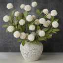 VIERENA 6 Pcs Faux Silk Pompon Mum Artificial Flowers for Vase -27", Bulk Fake Chrysanth Branches with Stems for DIY Bouquet Centerpieces Wedding Fillers Arrangements Shower Decorations (Cream)