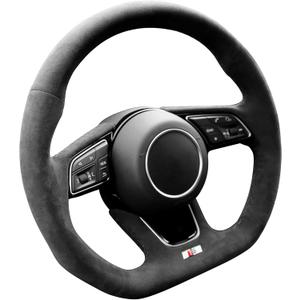 Hand Stitch Steering Wheel Cover Fits Alcantara Material Compatible with Audi RS3 RS4 RS5 S3 S4 S5(All Black)