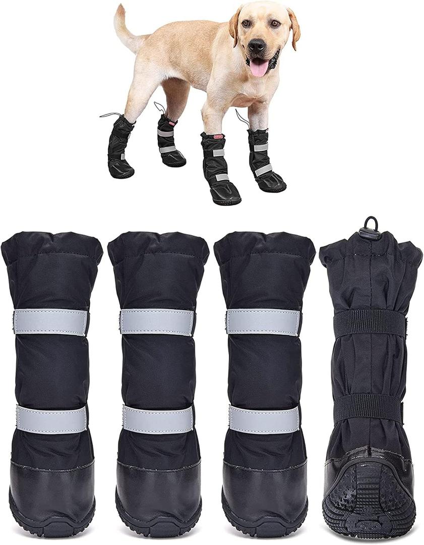 Hipaw Waterproof Dog Boots for Winter Snow Rain,Non-Slip Dog Shoes for Medium to Large Dogs,Extended Cuff Paw Protectors for Outdoor Walking Hiking (L (Insole wide 2.8") for 70~99lb)