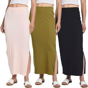3 Pack: Women's Ribbed High Waisted Maxi Skirt with Side Slit - Casual Long Pencil Skirt, Size: Small