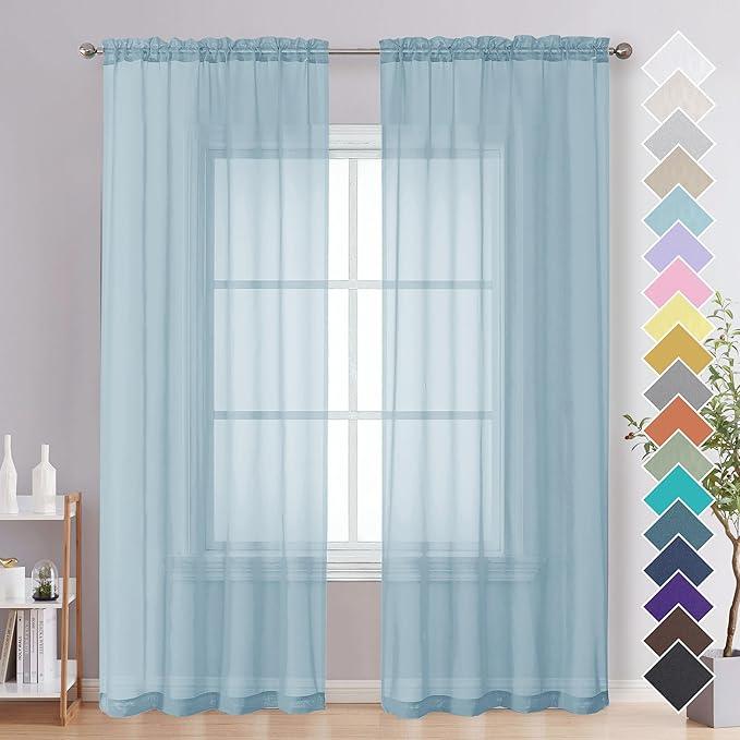 Sky Blue Voile Sheer Curtains 84inch Long Set of 2 Panels