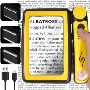 Magnifying Glass with Light, 5X 10X 45X Rechargeable Magnifier with 20 LED, 3 Light Modes Folding Lighted Magnifying Glass Handheld for Seniors Low Vision Reading (Yellow & Black)