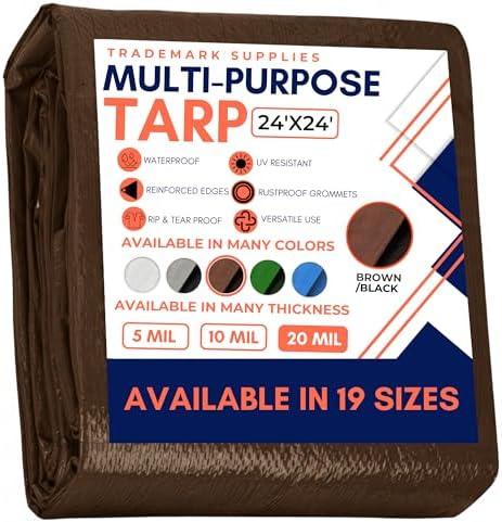 Tarp Cover Brown/Black Heavy Duty 20 Mill Thick Material, Waterproof, 24'X'24,Great for Tarpaulin Canopy Tent, Boat, RV Or Pool Cover (Poly Tarp 24X24, Ultra Thick)