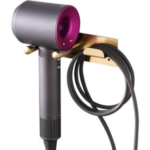 Hair Dryer Holder, Self Adhesive Blow Dryer Holder, Stainless Steel Hair Dryer Stand, Hair Dryer Holder Wall Mounted Compatible with Dyson Blow Dryer Gold