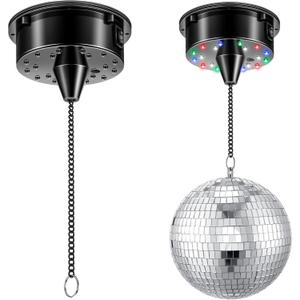 Tuanse 6rpm Rotating Disco Ball Mount Electric Motor with Lights 4 Colors for 6 8 12 Inch Disco Ball (Not Included) 2 Mode for Valentine Party Djs Bands Pubs Weddings Night Clubs(Battery Style)