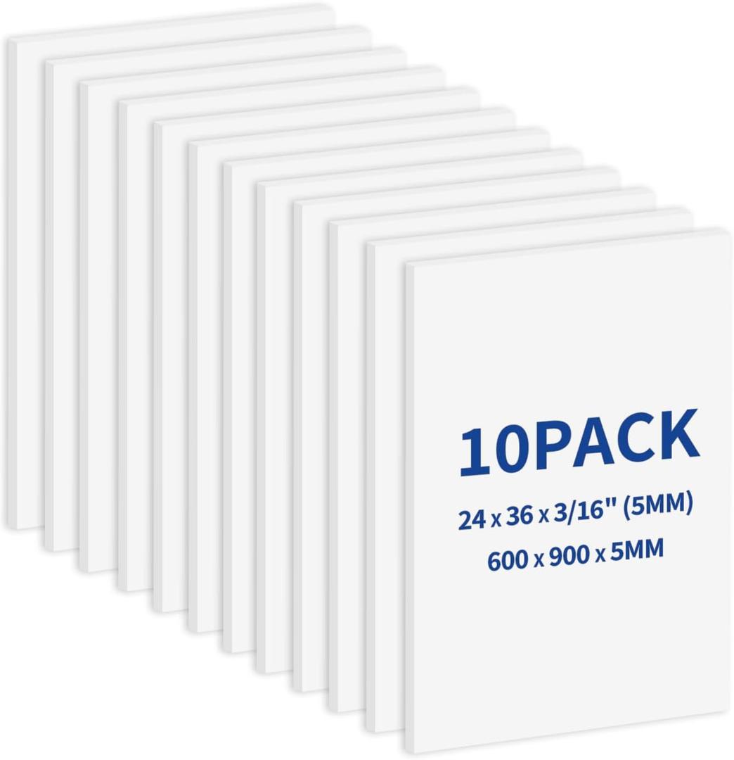 Zzrywuty 10 Pack Large Foam Boards 24" x 36", 5mm Thickness Styrofoam Foam Core Board for Crafts, White Poster Board Vision Board Presentation Board Mat Board