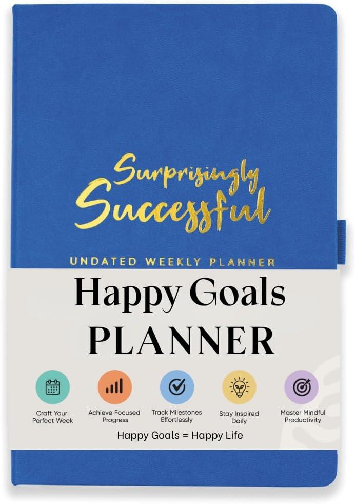 Surprisingly Successful Undated Weekly & Monthly Planner A5  Simple Goal Planning Journal, 52-Week 12-Month Layout, No Dates, Thick Paper, Flat Lay, Vegan Leather (Majorelle Blue)