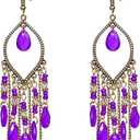 Coadipress Long Bohemian Drop Dangle Earrings for Women Retro Colorful Tassel Statement Drop Earrings Beaded Tassel Chandelier Earring Boho Elegant Jewelry, Purple