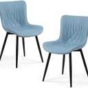 Kidol&Shellder Blue Dining Chairs Set of 2,Faux Leather Upholstered Mid Century Modern Kitchen&Dining Room Chair with Back,Ergonomic Armless Vanity&Living Room Chair with Metal Legs