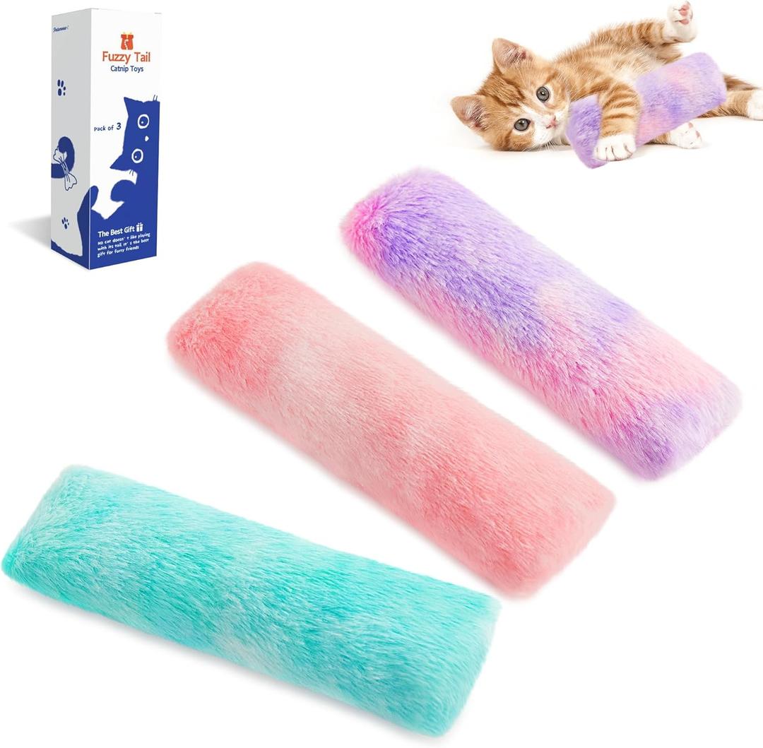 Potaroma Cat Toys Pillows, 3 Pcs, Soft and Durable Cat Crinkle Sound with Catnip Inside, Interactive Indoor Kitten Kicker, Promotes Kitty Exercise (Pastel Colors)