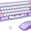 FOPETT Wireless Keyboard and Mouse Cute Mouse and Keyboard 2.4G Wireless Keyboards with Colorful 68 Keys Typewriter Retro Round Keycap for PC, Laptop,Tablet,Computer Windows - Purple Colorful