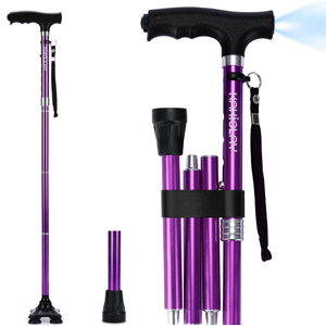 Kakiclay Walking Cane for Women & Men, Adjustable Lightweight LED Walking Stick with Autonomous Standing, Large Sturdy 360 Swivel Base Crutches Cane for Senior