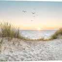 Beach Wall Art Canvas Bathroom: Coastal Sunset Ocean Print Artwork Modern Sea Scene Seascape Picture Seaside Landscape Seashore Painting for Living Room Bedroom Office Decor, 24"L x 16"W