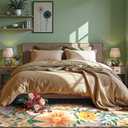 2x6 Floral Boho Runner - Beige Non-Slip Washable Rug, Soft Botanical Carpet for Hallway Kitchen & Bedroom