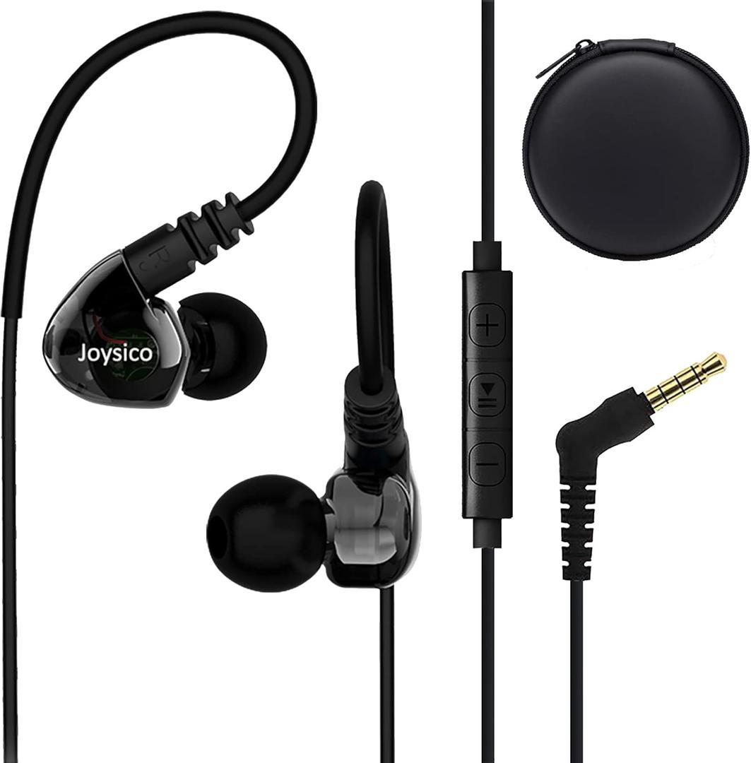 Joysico Sport Headphones Wired Over Ear in-Ear Earbuds for Kids Women Small Ears Comfortable, Earhook Earphones for Running Exercise Jogging, Ear Buds with Microphone and Volume for Cell Phones Black