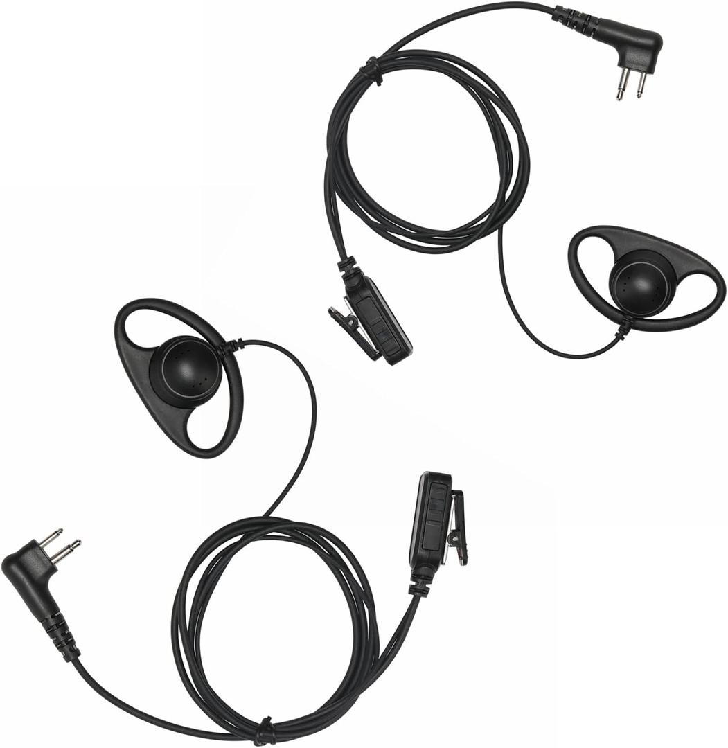CLS1410 CLS1110 Earpiece Compatible with Motorola Radio CP200 GP300 GP2000 Walkie Talkie with PTT Mic 2 Pin Headset Single-Wire Surveillance Kit (D-Shaped, 2 PCS)