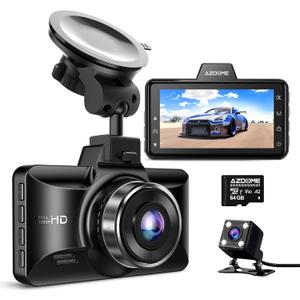 AZDOME Dual Dash Cam Front and Rear, 3 inch 2.5D IPS Screen Free 64GB Card Car Driving Recorder, 1080P FHD Dashboard Camera, Waterproof Backup Camera Night Vision, Park Monitor, G-Sensor AZDOME Dual Dash Cam Front and Rear, 3 inch 2.5D IPS Screen Free 64GB Card Car Driving Recorder, 1080P FHD Dashboard Camera, Waterproof Backup Camera Night Vision, Park Monitor, G-Sensor
