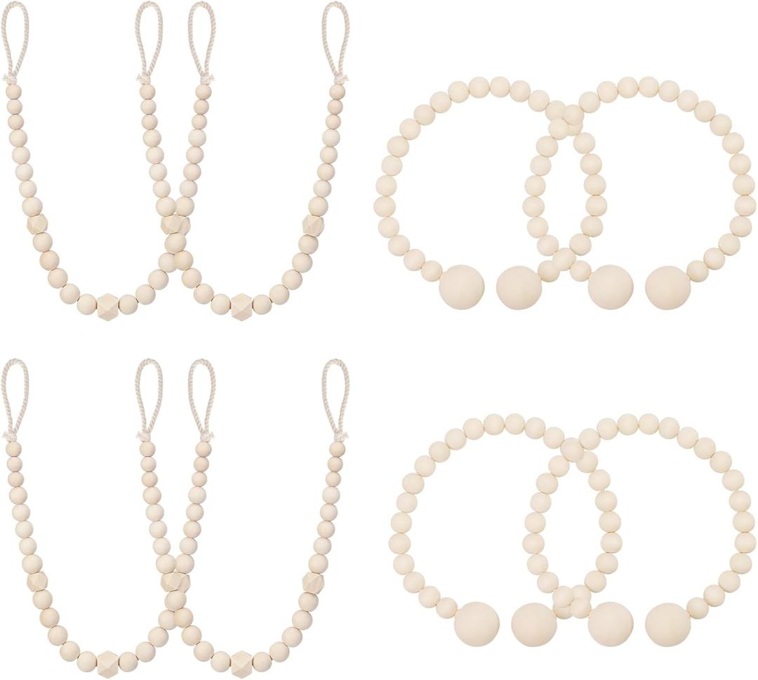 KLOGTSIND Wood Bead Curtain Tiebacks, 8 Pack Curtain Tie Backs for Curtains, Boho Farmhouse Curtain Tie Backs for Home Office Room Decor
