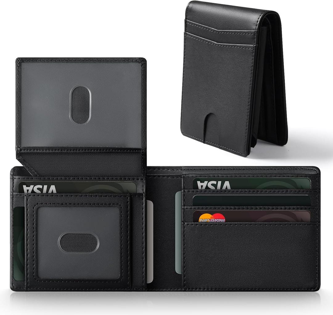 GNDR Wallet For Men Black Leather RFID Blocking Bifold Front Pocket Wallets Card Holder Mens Accessories With Gift Box