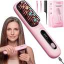FLOWN Original Go Brush PRO [Five Minutes Hair Styling Routine] - No Damage Heat Brush with USB-C Charger - Electric Travel Pocket Brush for All Hair Types - Pink (Formerly Numoya)