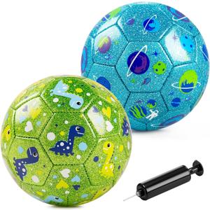 ZOOJOY Size 2 Soccer Ball, 2 Pack Cartoon Balls with Pump Mesh Bag, Planet & Dinosaur Toddler Boys Toys for 1 2 3 4 5 6 Years Old, Trendy Sensory Boys Girls Gifts for Indoor Outdoor Play Balls