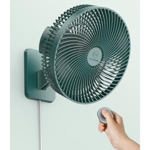 LEMOISTAR 10 Inch Wall Mounted Fan with Remote Control, 90 Oscillating, 4 Speeds, 4 Timer, Adjustable Tilt, 70 Inch Cord, Quiet, for Bedroom Garage RV Office Home Patio-Green