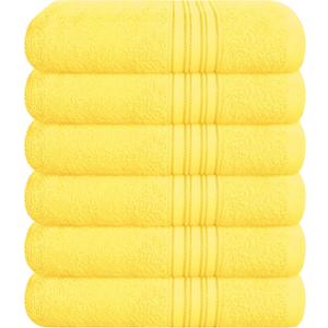 BOUTIQUO Ultra Soft Cotton 6 -Piece Hand Towel Set 16x24 Inch, Ideal for use in Bathroom, Kitchen, Gym, Spa & General Cleaning, Compact & Lightweight Multi Purpose Hand Towels - Lime Yellow