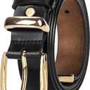 3 x Leather-Belts-Women Classic Western-Belt with Pin-Buckle - Fashion Vintage Cowgirl-Belts for Jeans (Black)