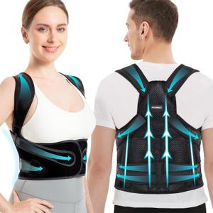 Vicorrect Posture Corrector for Women and Men: Back Brace Support - Shoulders Straightener Relieve Upper Back Pain (Black, Lar)