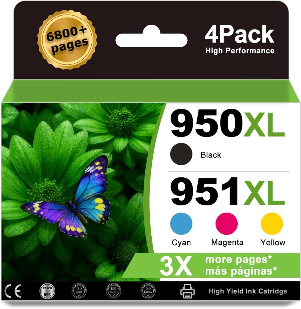 950XL 951XL Ink Cartridges Compatible for HP 950 XL HP 951 XL Ink Cartridges Combo Pack(4 pack) Work for Officejet Pro 8600 8610 8630 8660 8625 8620 8100 276DW 251DW Printers Black Cyan Magenta Yellow