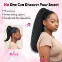 Long Yaki Straight Ponytail Extension for Black Women 20 Inch Natural Black Wrap Around Magic Paste Synthetic Clip in Ponytail Thick Kinky Straight Hair Pony Tail for Daily Use (1B)