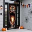 2 x Halloween Door Cover, Scary Front Door Banner Covering Decorations, Fabric Door Hanging Banner Decor Indoor Outdoor Halloween Party Supplies 72.8x35.4 Inch (Brownn)