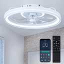 zouzai Low Profile Ceiling Fan with Lights and Remote, 18.9 inch Modern Ceiling Fans Flush Mount, Dimmable LED Fan Light, Ceiling Fans with Lights for Bedroom (White, Frosted Ring) (Style 1)