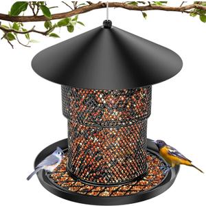 Bird Feeder for Outdoor Hanging, No Mess No Spill and Squirrel Proof Feeder | Squirrel Proof Bird Feeder with Catch Tray - Large Capacity All-Metal for Outside Hanging