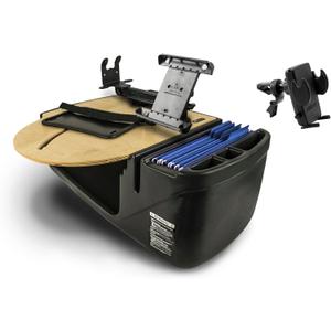 AutoExec Roadmaster Car Desk and Portable Workstation with Printer Stand, Tablet Mount and Phone Vent Clip, Natural